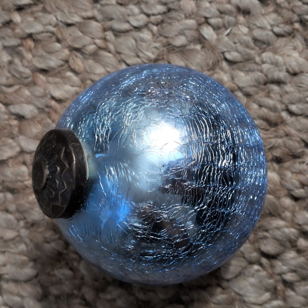 Vintage German Kugel Style Pale Blue Ornament Brass Cap Mercury Glass